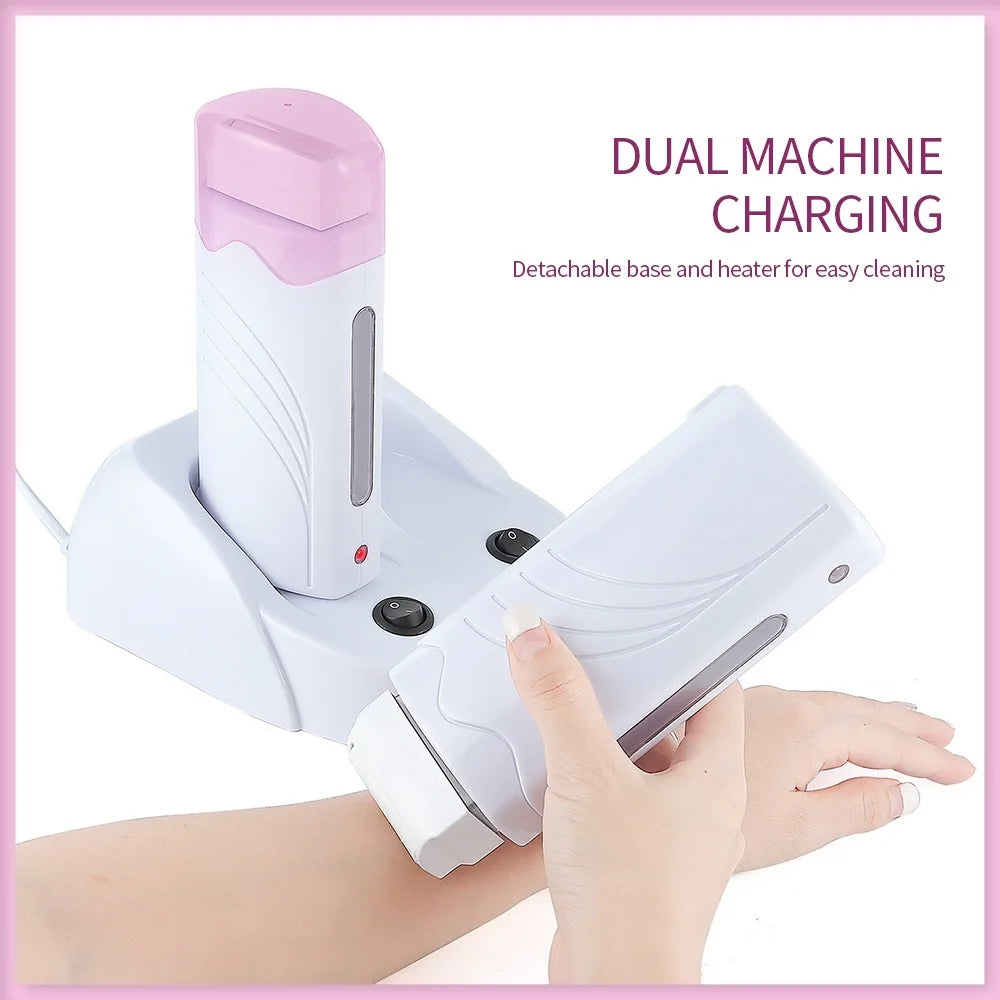 Dual Base Electric Wax Heater Set Double Base Depilatory Heater Hair Removal Waxing Warmer Roll on Wax Heater Roller Epilator