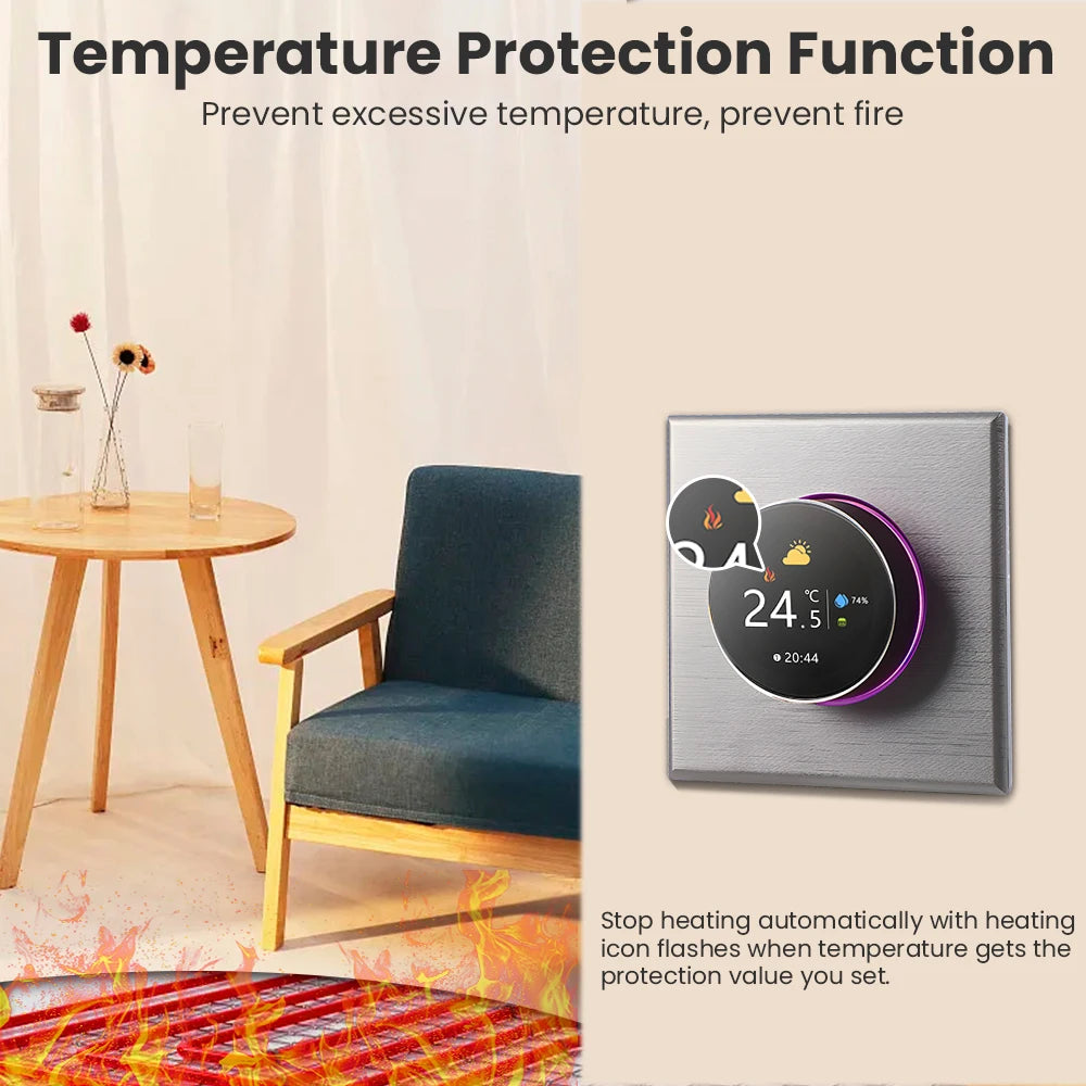 AVATTO WiFi Smart Heating Knob Thermostat LCD Display Touch Screen Temperature Controller For Water Gas Boiler Electric Heating - Stereotech