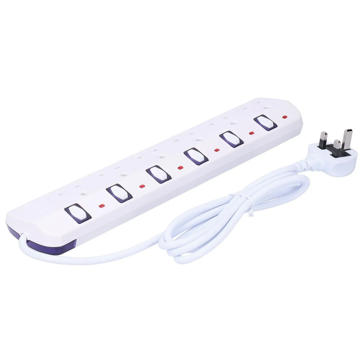6 Outlet Power Strip Tower UK Plug 250V 13A with 2M Cable Copper - Multi Plug Electrical Extenders for Charging