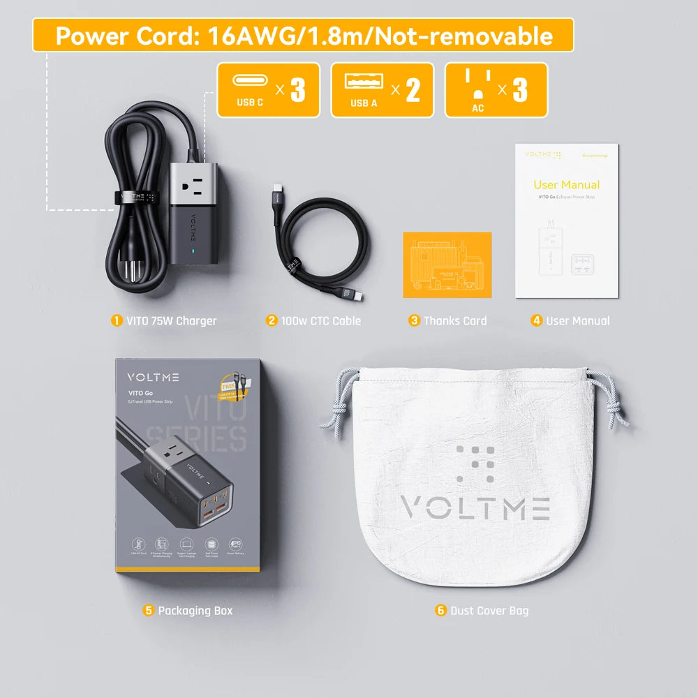 VOLTME 75W Desktop Charger Power Strip Quick Charge USB Type C Fast Charging Station For MacBook iPhone Xiaomi iPad Samsung