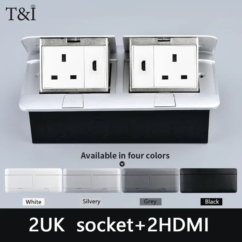 EU Floor Socket Hidden Desktop Socket with USB HDMI TV Cabinet Electrical Outlet Recessed Power Strip Table Socket 120x220mm