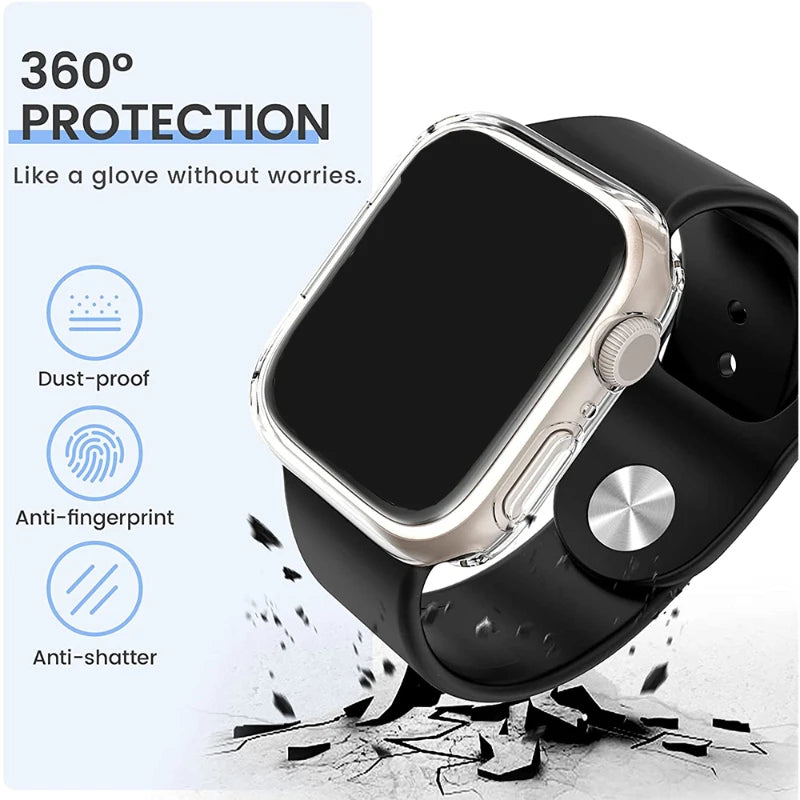 Protective Cover for Apple Watch Case 38mm 40mm 41mm 42mm 45mm 44mm 49mm Soft Clear TPU Screen Protector for IWatch 8 7 6 SE 5 4 - Stereotech