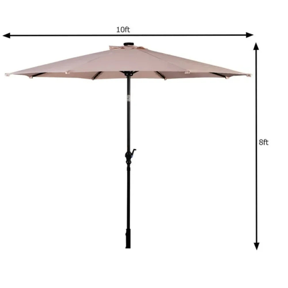 10ft Patio Solar Umbrella LED Patio Market Steel Tilt W/ Crank Outdoor Beige Large Garden Umbrellas for Garden and Terrace