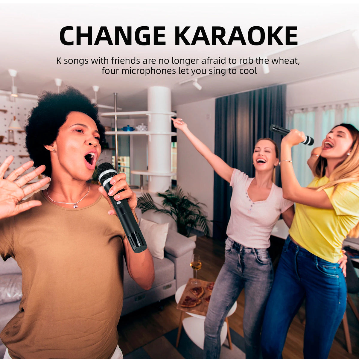 E02U Professional Portable Wireless Microphone System, 2 Handhelds with Bluetooth 5.0 and Reverb for House Parties, KTV Karaoke