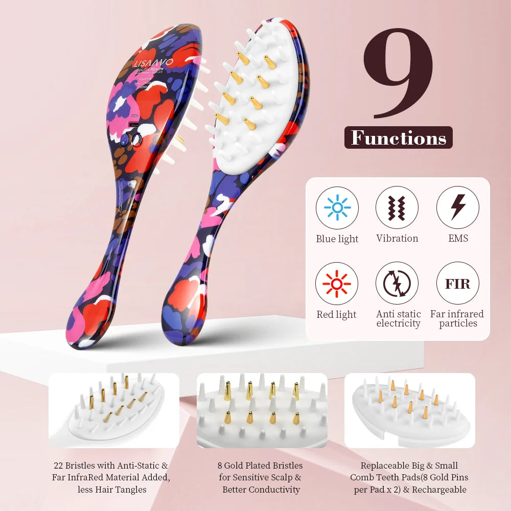 Electric Massage comb Ems Current Hair Comb Scalp massager Red and blue LED hair care to prevent hair loss