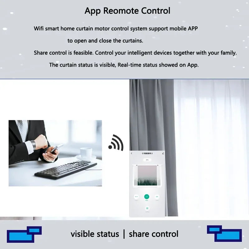 Tuya  wifi Electric Smart curtain Motor Motorized Customized Track Rod Support Alexa Google Assist yandexAlice Remote Control - Stereotech