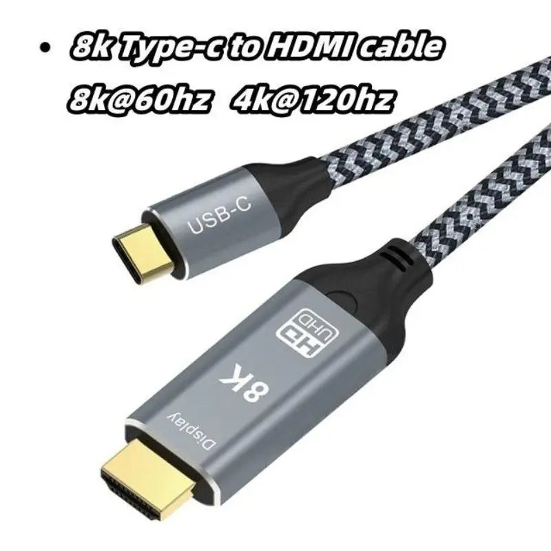 MIZIQIER USB C to HDMI Cable 8K 4K Type C to HDMI 2.1 Thunderbolt 3 4 to 8K60Hz 4K120Hz for iphone 15 MacBook Huawei Mate30