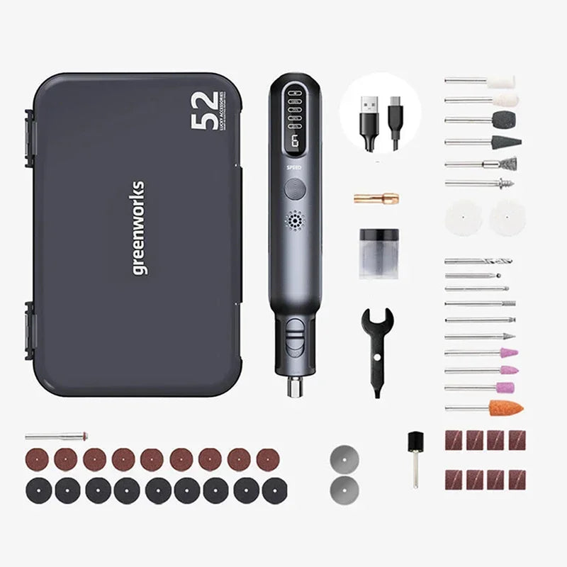 Greenworks 8V Mini Cordless Drill 52pcs 80W Electric Screwdriver Grinding Engraving Variable Speed Lithium Battery Power Tools