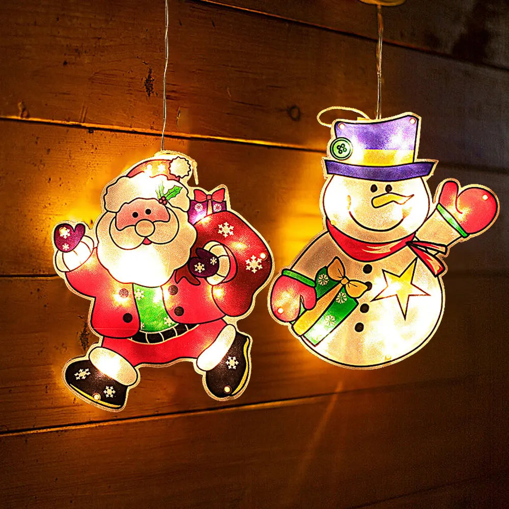 Christmas Window Hanging Led Light Xmas Ornament Suction Cup Battery Decor Santa Claus Snowman Hanging Lamps New