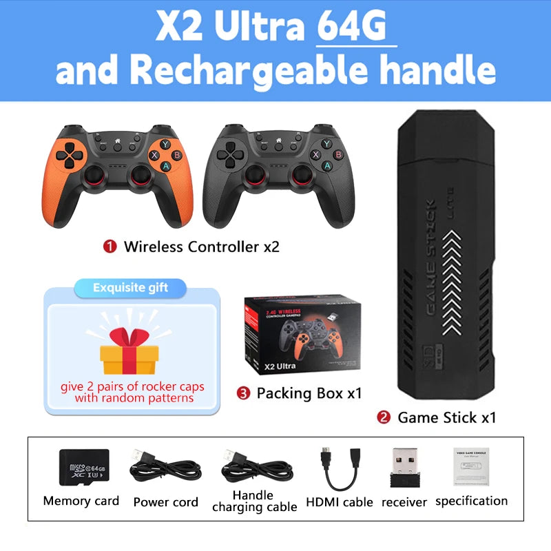 X2 Ultra Video Game Console, 4K Game Stick, HD Retro Video Game Console, Wireless Controller, TV 30 + Emulator for P