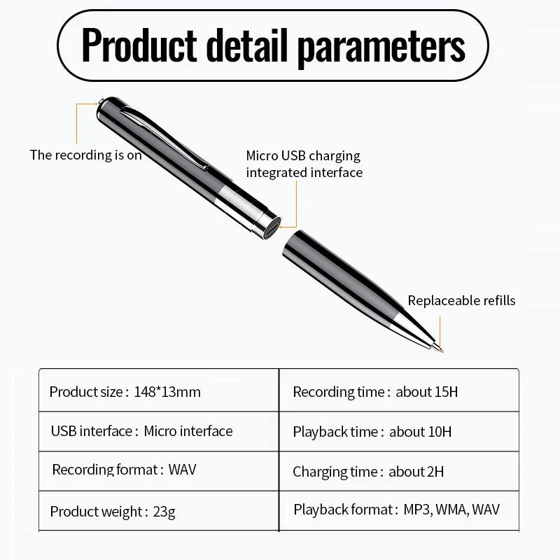 Mini Digital Voice Recorder Professional Digital Sound Audio Record Ballpoint Pen USB Flash Driver Mp3 Player 64GB