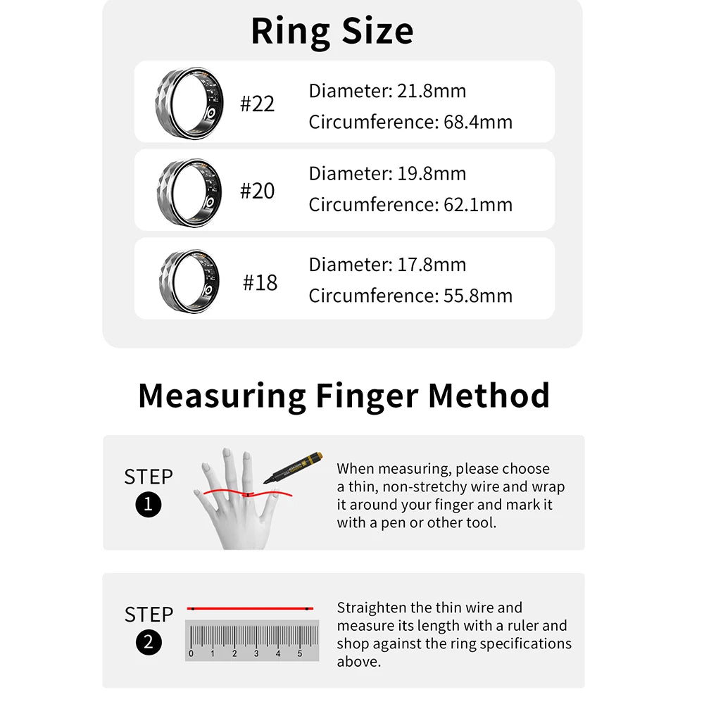 R12M Smart Ring Men Women For Android IOS Fitness Tracker Health Finger Ring Blood Oxygen Monitor IP68 Waterproof Fashion Ring