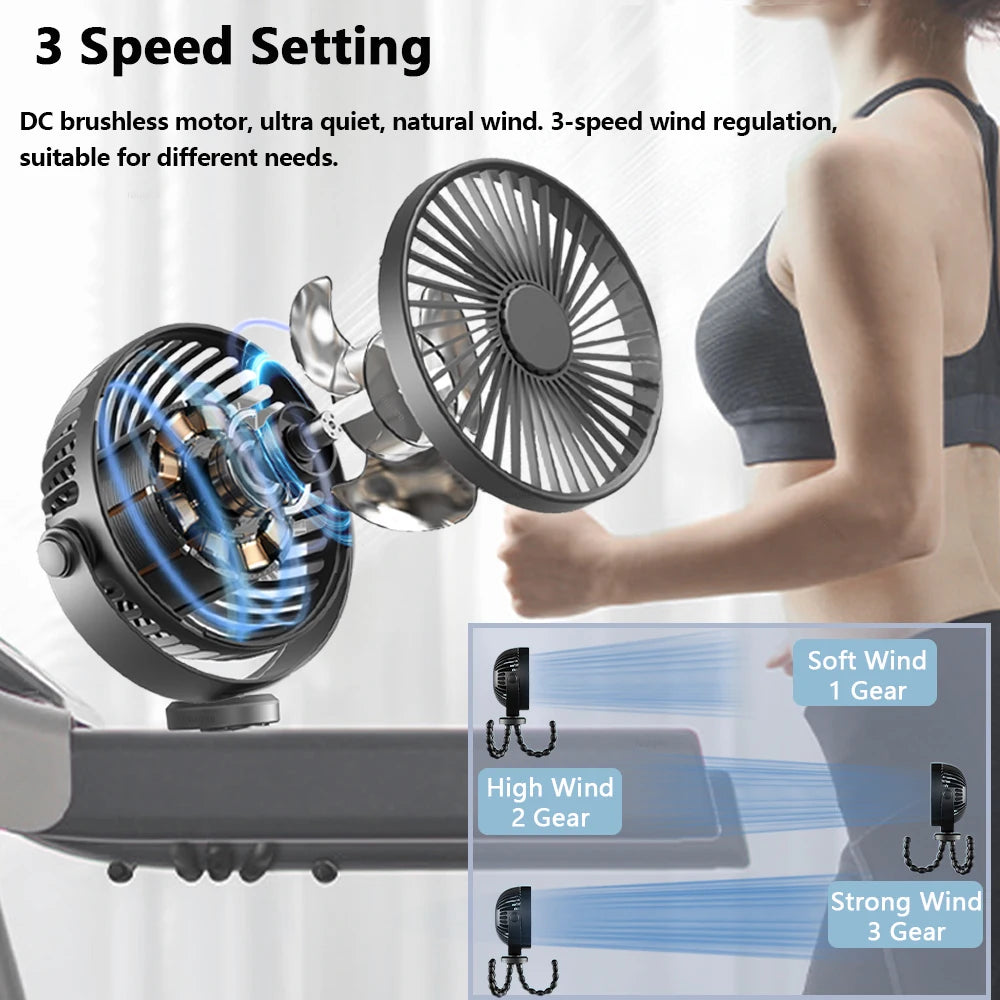 Baby Stroller Fan Hand Held Portable USB Rechargeable Fan Flexible Tripod Mini Folding Fans Personal Small Fan for Car Outdoor