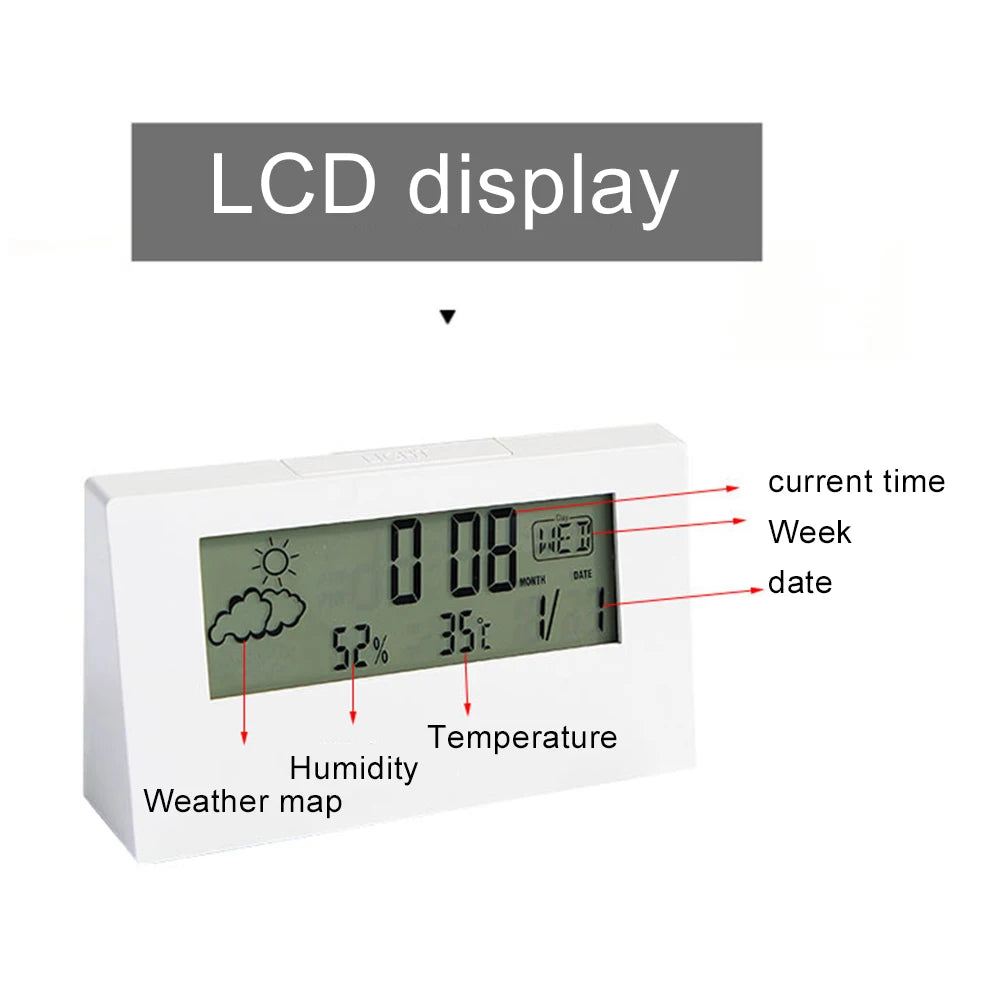 Multifunctional Electronic Alarm Clock With Temperature And Humidity Weather Display Children&#39;s Bedroom Bedside Smart Clock