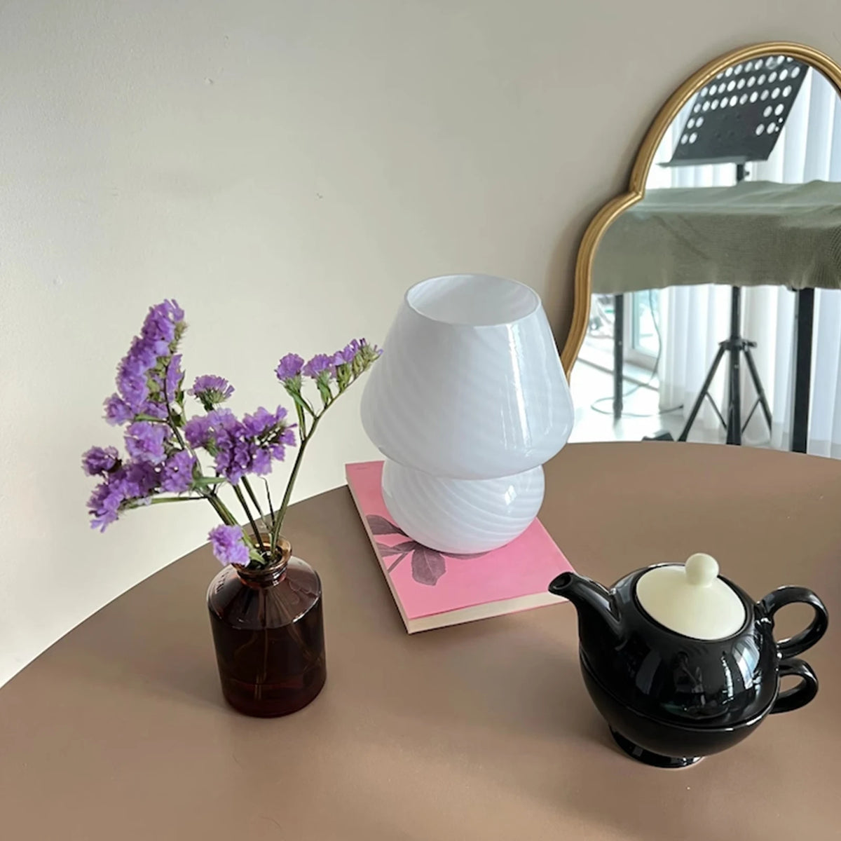 Murano Glass Desk Lamp Glass Table Bedside Lamps Vintage Striped Small Mushroom Decor Ambient Light Bedroom Livingroom