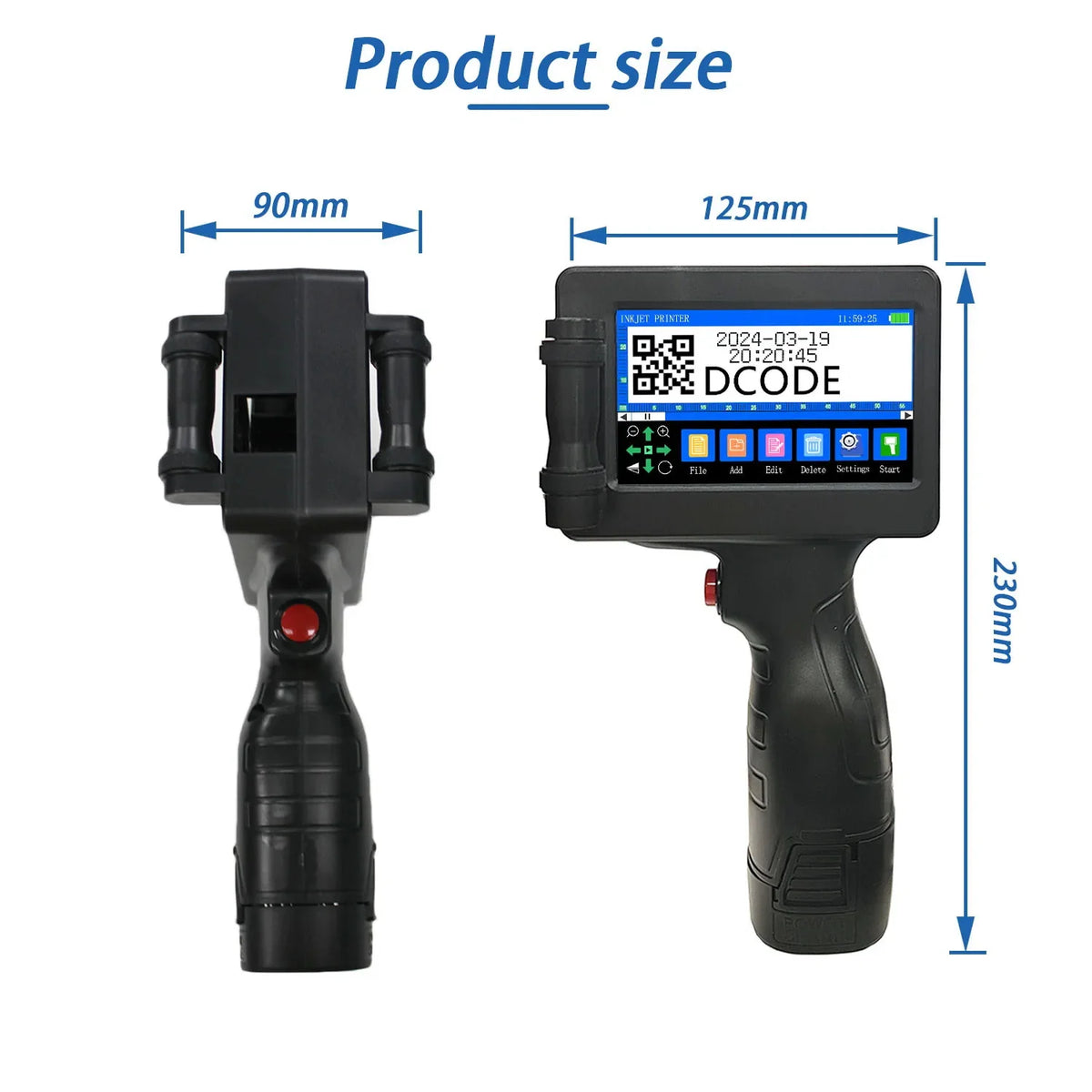 DCODE 1755PLUS 12.7mm Portable Printers Handheld Inkjet Printer Text QR Barcode Batch Number Logo Image Date Printing Machine - Stereotech