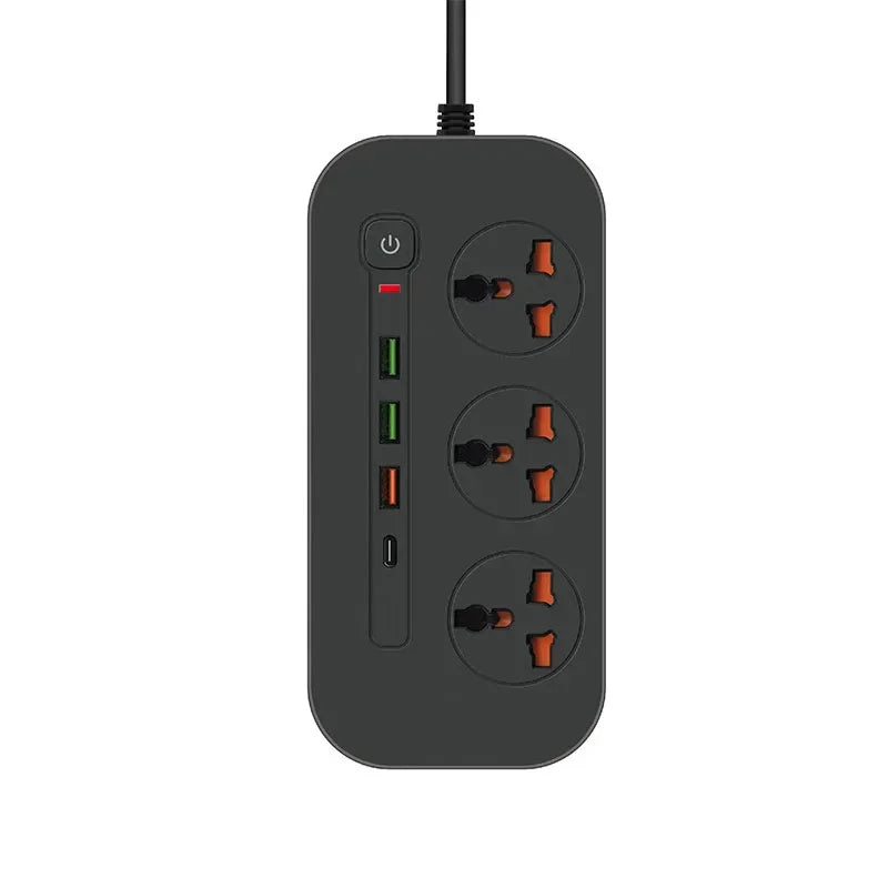 Power Strip EU UK US Plug Surge Protector Socket 2m Extension Cord with 3 USB 1 Type-C Ports 3/4 Jacks Universal Outlet for Home