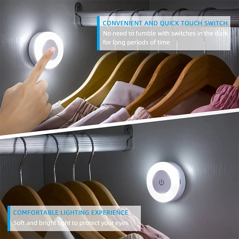 Energy Saving Led Touch Sensor Night Lights USB Rechargeable Magnetic Wall Light Room Aisle Bedroom Round Portable Night Lamp - Stereotech