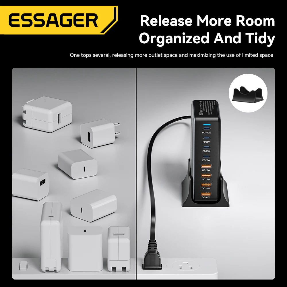 Essager 320W GaN Charger 8Port USB Type C Desktop Charging Station PD 100W Fast Charging For iPhone 16 15 14 iPad MacBook Laptop