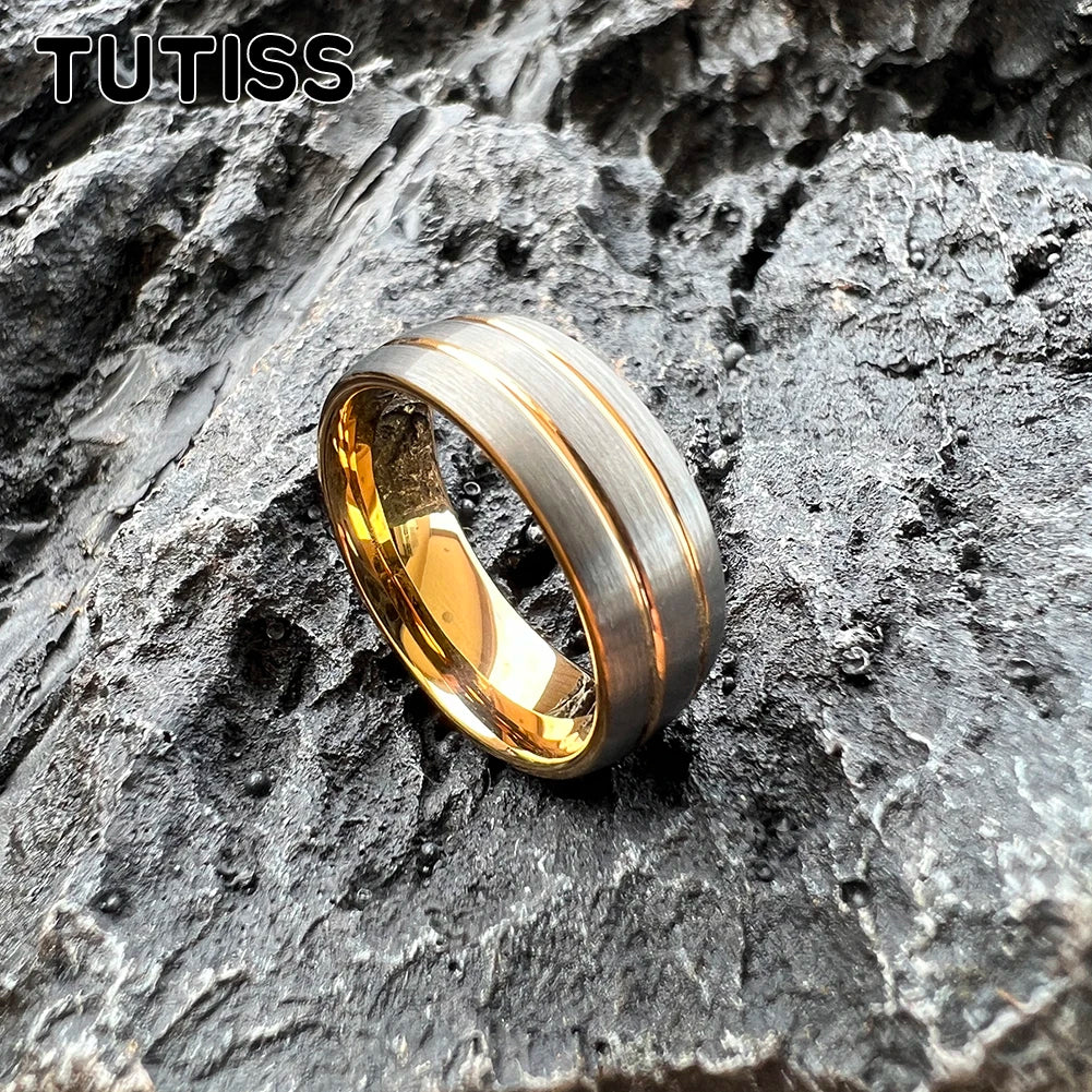 TUTISS 8mm Men Women Grooved Wedding Band Tungsten Carbide Ring Domed Brushed Finish Comfort Fit