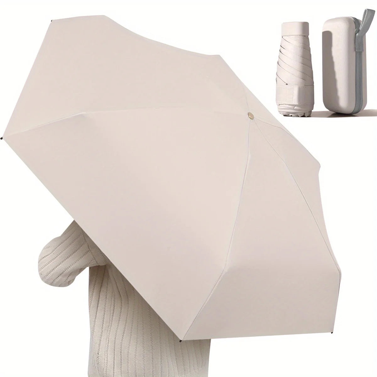 Compact Uv-Protective Umbrella - Portable, Rainproof With Case, Easy Pocket Carry For Travel &amp; Outdoor Use Sombrilla plastica