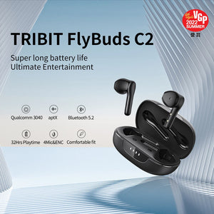 Tribit FlyBuds C2 Wireless Bluetooth Earphones 4 Mics Call Noise Canceling Crystal-Clear Calls Earbuds 32H Playtime Headphones