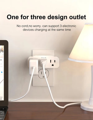 CILIA 3 Outlet Extender Grounded Wall Adapter,outlet splitter,us plug,3AC,125V,15A,1875W，white/black,for home,office electrical