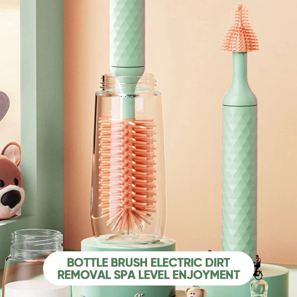 Electric Silicone Bottle Brush Baby Pacifier Thermos Cup Straw Cleaning Brush Long Handle Travel Cleaning Tools Set 1200mAh