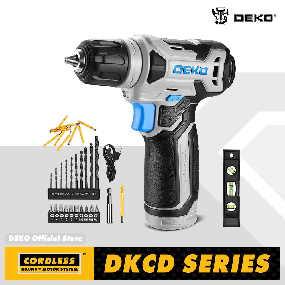 DEKO  Cordless Drill 8V Set 3/8&quot;Keyless Chuck, Wireless Mini Power Driver with Screw Set Electric Screwdriver Built-in LED