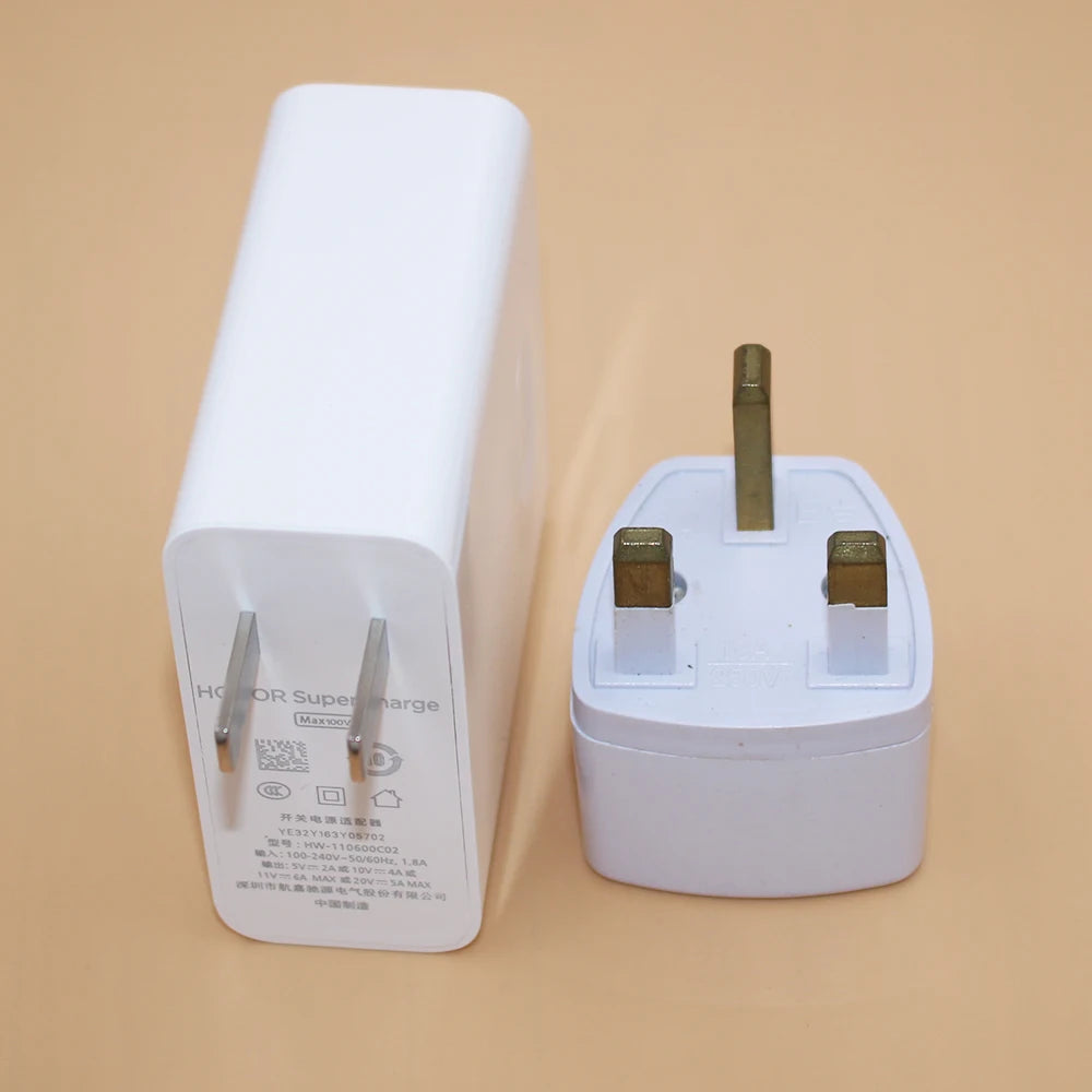 Honor SuperCharge Max 100W Charger EU/US/UK Plug Power Adapter 6A Type C Cable For Honor 70 60 Pro 50 Magic 3 Magic4 X30