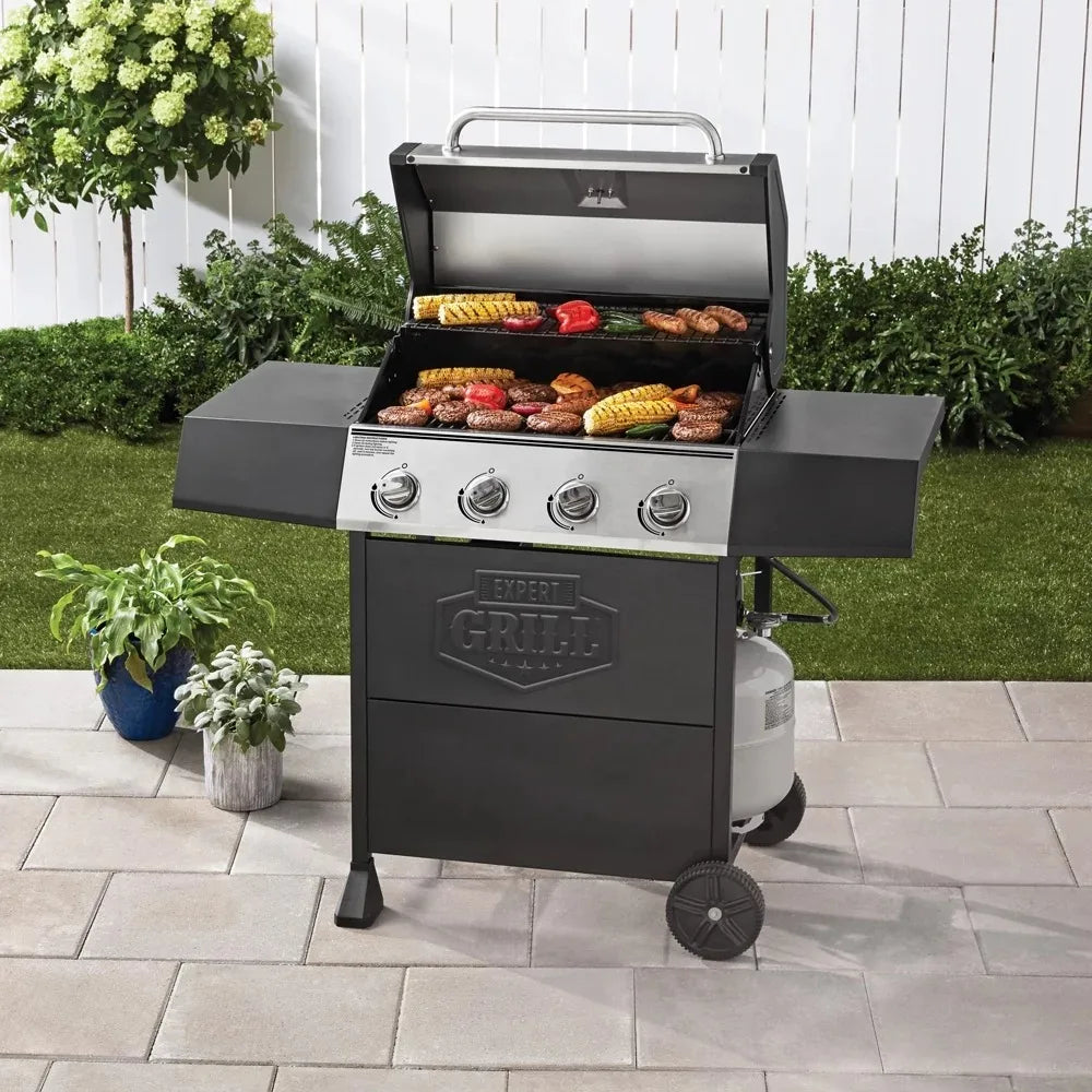 4 Burner Propane Gas Grill with Side Burner and Stainless Steel Lid Barbecue Brazier 60 000 BTU&#39;s Camping Furnace - Stereotech