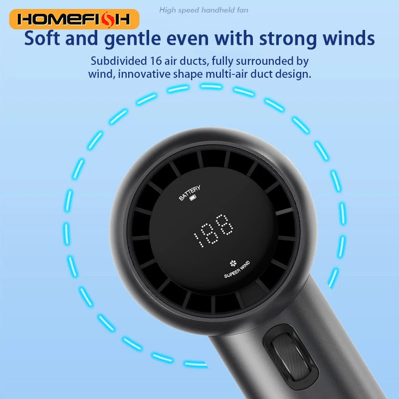 HOMEFISH GF02 199 Gears High Speed Handheld Fan Portable Cooler Fans USB Rechargeable 3500mAh Electric Fan Mini Air Conditioner - Stereotech