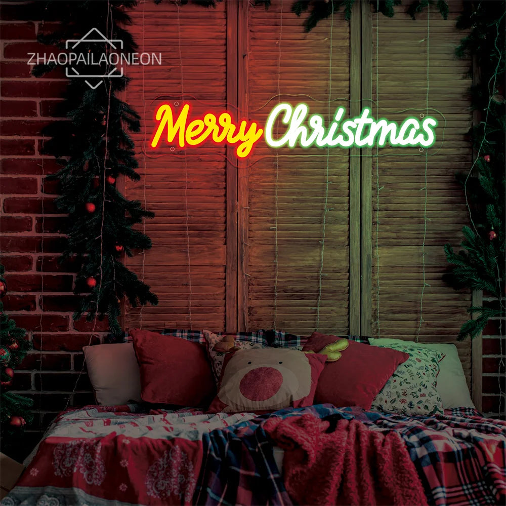 Happy New Year Neon Lights Christmas Decoration 2025 Merry Christmas Home Decoration Bedroom Neon Led Sign  Wall Decor Wedding