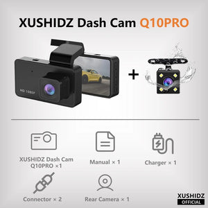XUSHIDZ Q10PRO 1080P Dash Cam Night Vision Car DVR Vehicle Recorder Camera G-sensor HDR DVR  Loop Recording Dashcam Dual-Channel