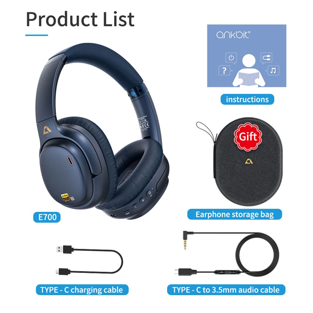 1Mii E700 Wireless Bluetooth Headphones LDAC Lossless Hi-Res Sound,ANC Active Noise Reduction ,HIFI Stereo Gaming Headset,65H