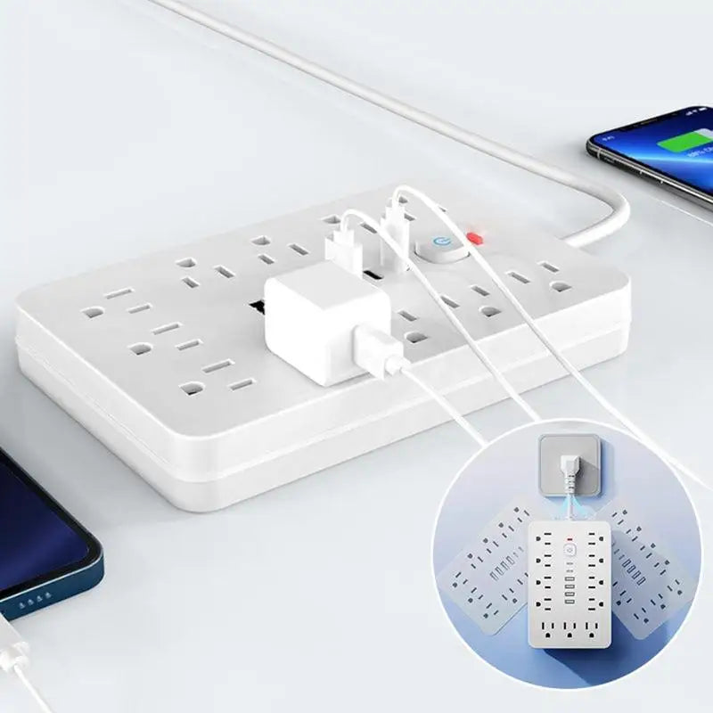 17-in-1 Plug Strip Plug Outlet Extender Strip Surge Protector Charging Station with 4 USB Ports and 2 Type-C Ports Flat Plug
