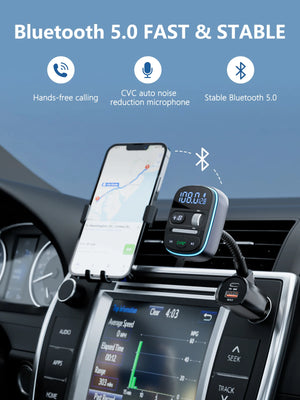 LENCENT Bluetooth 5.0 FM Transmitter Car Adapter with PD 30W & QC3.0 Fast Charger Hi-Fi Music Clear Calling Adapter Car K