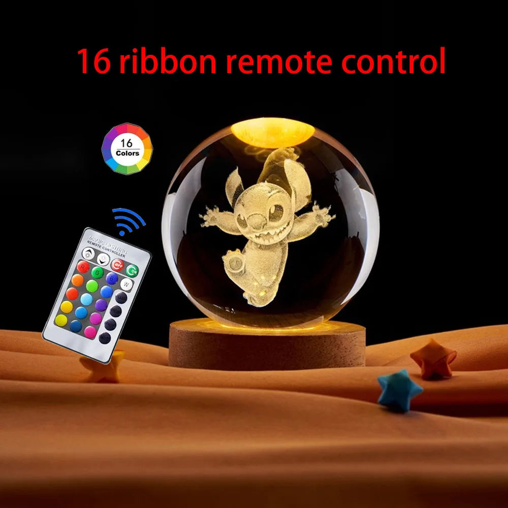 Hot 6cm 3D Crystal Ball Stitch 16 colors can be remotely controlled Crystal Planet Night Light Laser Carving Children&#39;s Gifts