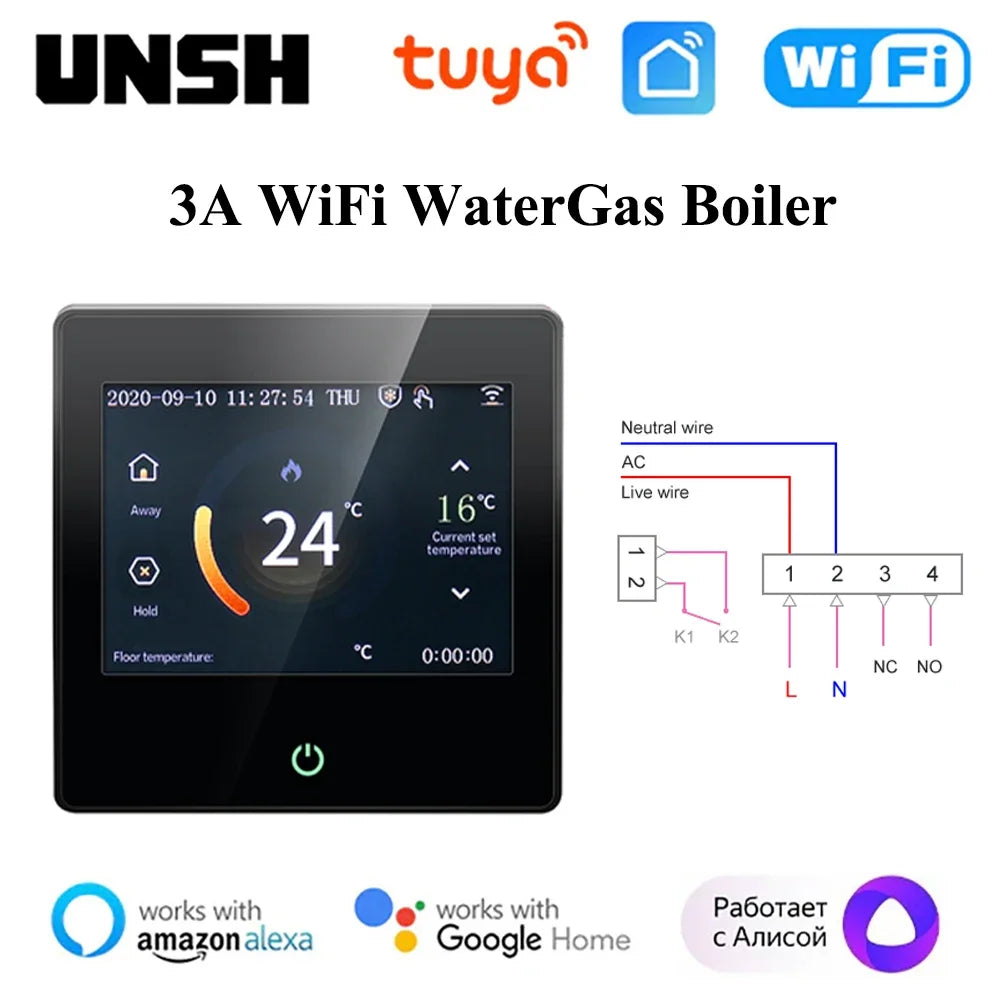 Tuya WiFi Smart Thermostat Temperature Heating Controller Water/Electric/Boiler Heating Led Touch Screen for Google Home/Alexa