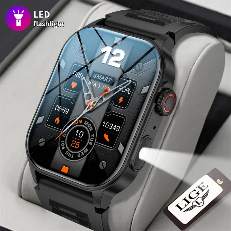 LIGE New Men Smart Watch Flashlight 2.01&quot; HD Large Screen AI Voice Bluetooth Call Sport Watches Health Monitor Smartwatch Women