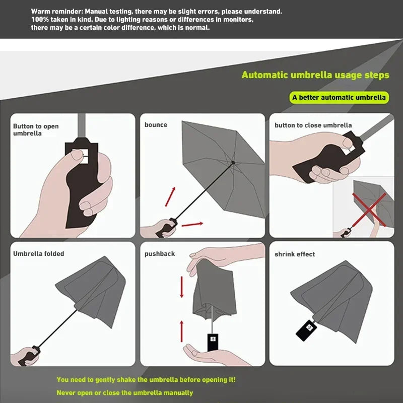 24-Bone Solid Color Automatic Folding Umbrella Light Collapsible Large Format Automatic Umbrella Outdoor Sunshade UV Protection