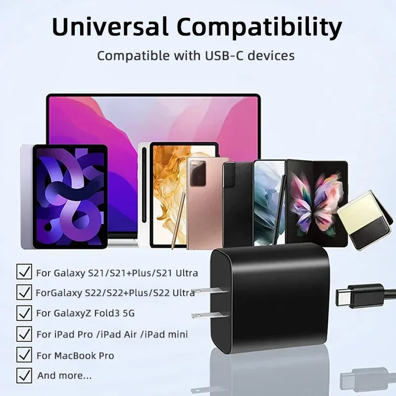 USB C Charger For Samsung Galaxy S24 S23 S22 S21 S20 Ultra S10 Plus A54 5G Super Fast Charger Type C - Stereotech