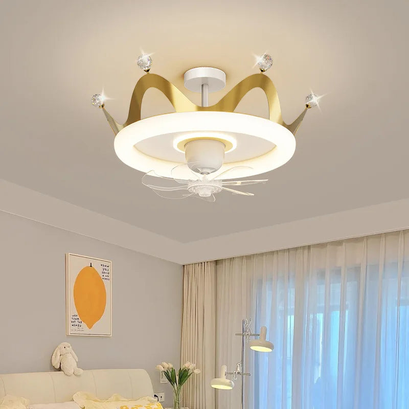 Full Spectrum Eye Protection Electric Fan Ceiling Light Bedroom Light Simple Children&#39;s Princess Room Girl&#39;s Room Crown Electric