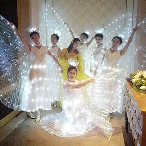 Belly Dance LED Isis Wings with Telescopic Sticks Butterfly Fairy Wing Colorful Glow Costume Carnival Party Halloween Dress Up