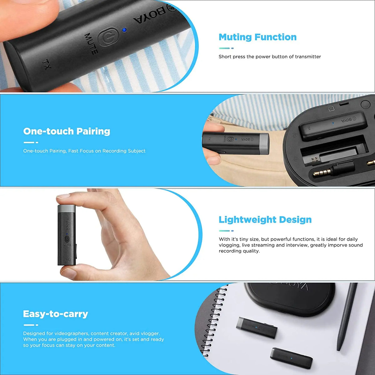 BOYA BY-WM3 Wireless Lavalier Lapel Microphone for iPhone Android DSLR Camera Laptop Computer Gaming Youtube Recording Streaming