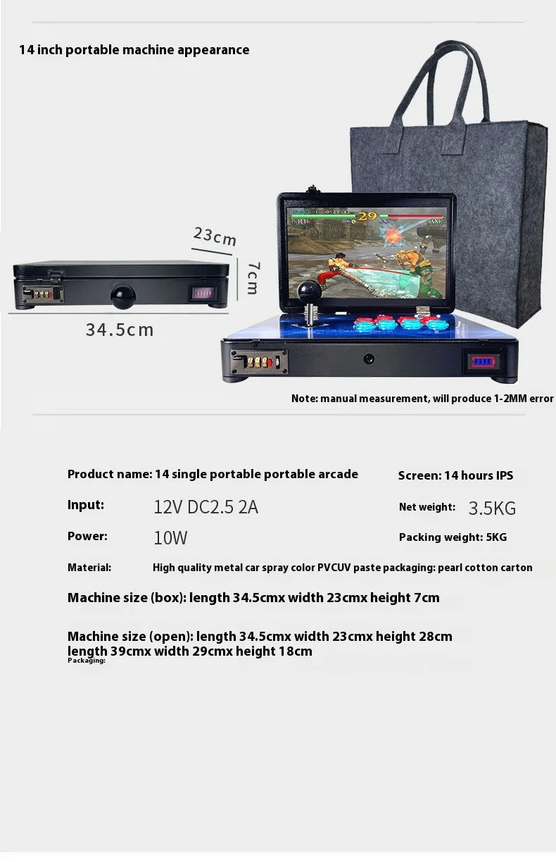2024 New 14 Inch Mini Arcade Machine Portable Foldable Party Toys Joystick Home Game Console Boys Gift