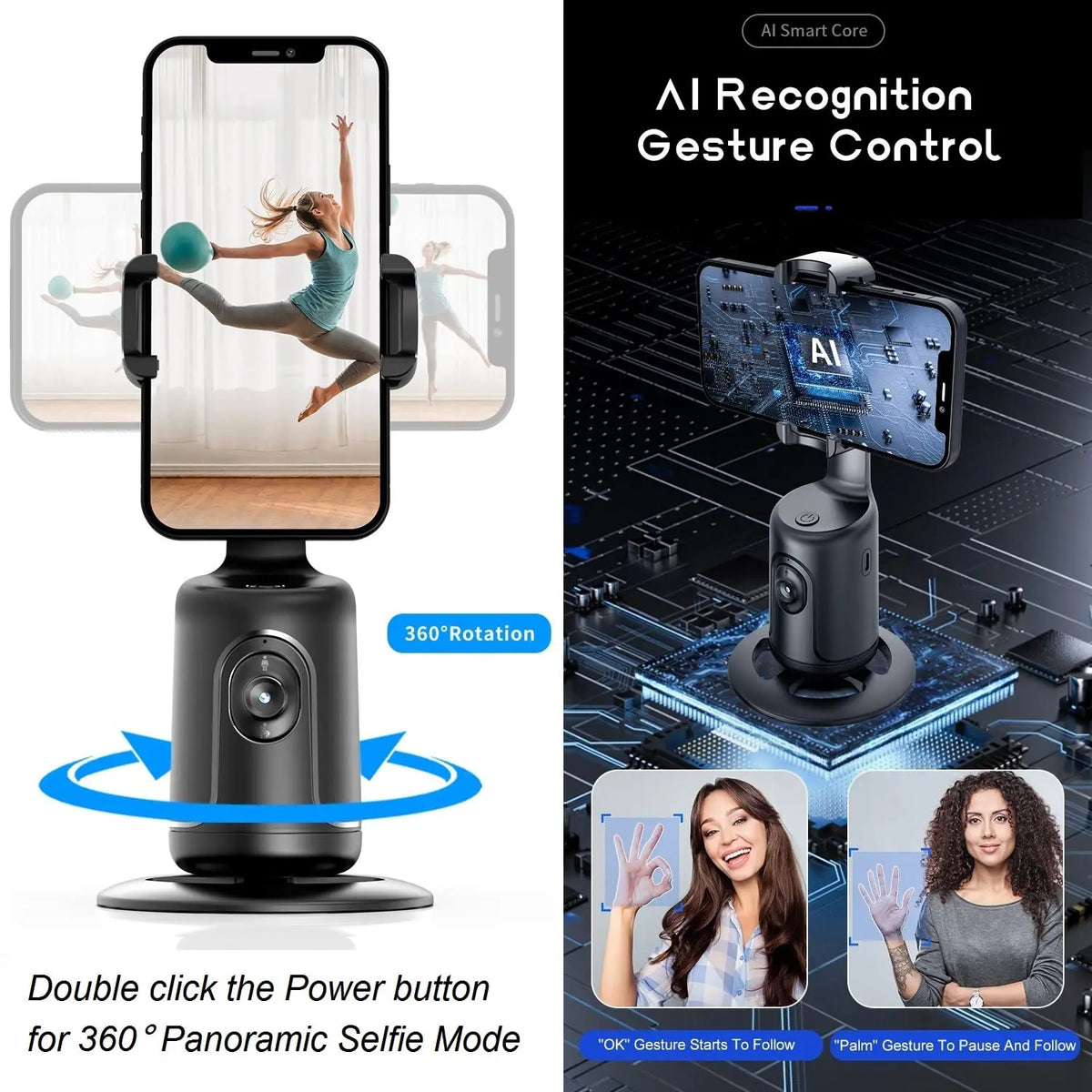 Auto Tracking Phone Holder Auto Face Tracking 360 Rotation Fast Face &amp; Object Tracking Cameraman Robot