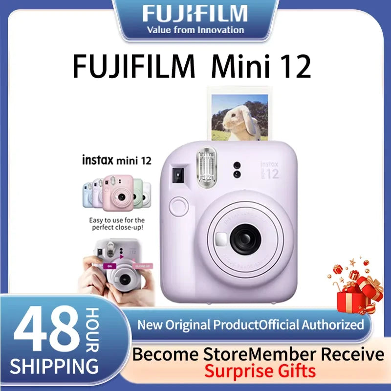 Origin Fujifilm Instax Mini 12 Instant Camera Pink/Blue/Gray/White/Purple with Instax Mini Film Photo Paper