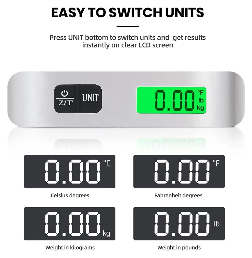 Digital Luggage Scale 110Lb/50Kg Hanging Baggage Scale LCD Display Portable Suitcase Weighing Scale Travel Luggage Weight Scale - Stereotech