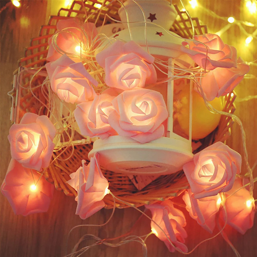 1.5/3m LED Rose Flower String Lights Battery Garland Artificial Bouquet Foam Fairy Lights For Valentine&#39;s Day Wedding Decoration